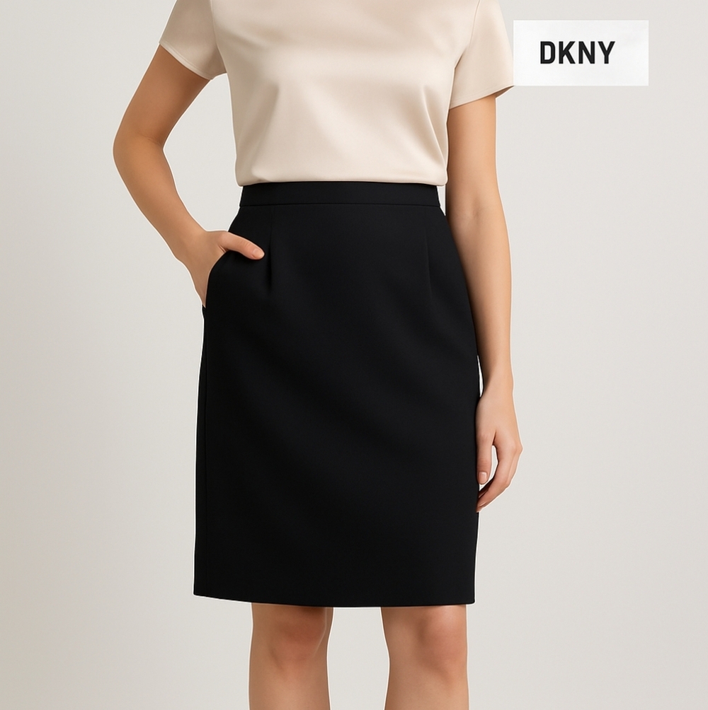 DKNY Black 100% Wool Pencil Skirt Size 6
